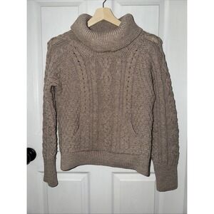Aran Sweater Market Ireland 100% Merino Wool Tan Sweater S Cowl Neck Cable Knit